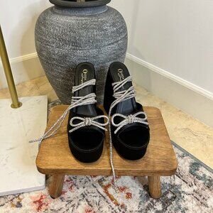 Olivia James Black Satin Platform Heels